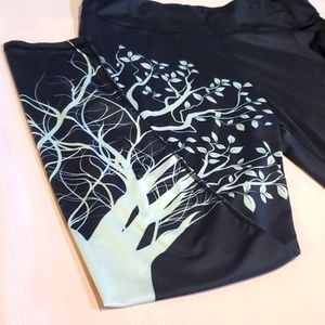 Black and white Lotus Legging yoga pants w branch tree design